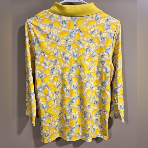 Lands’ End Cotton Lemon Fruit Print Long Sleeve Polo Shirt Yellow Small Golf - Picture 2 of 8